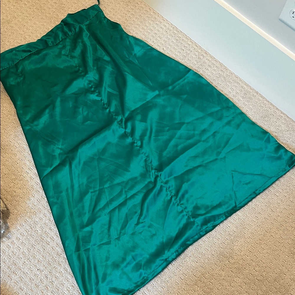 Emerald Green Satin Sari Slip. Underskirt
